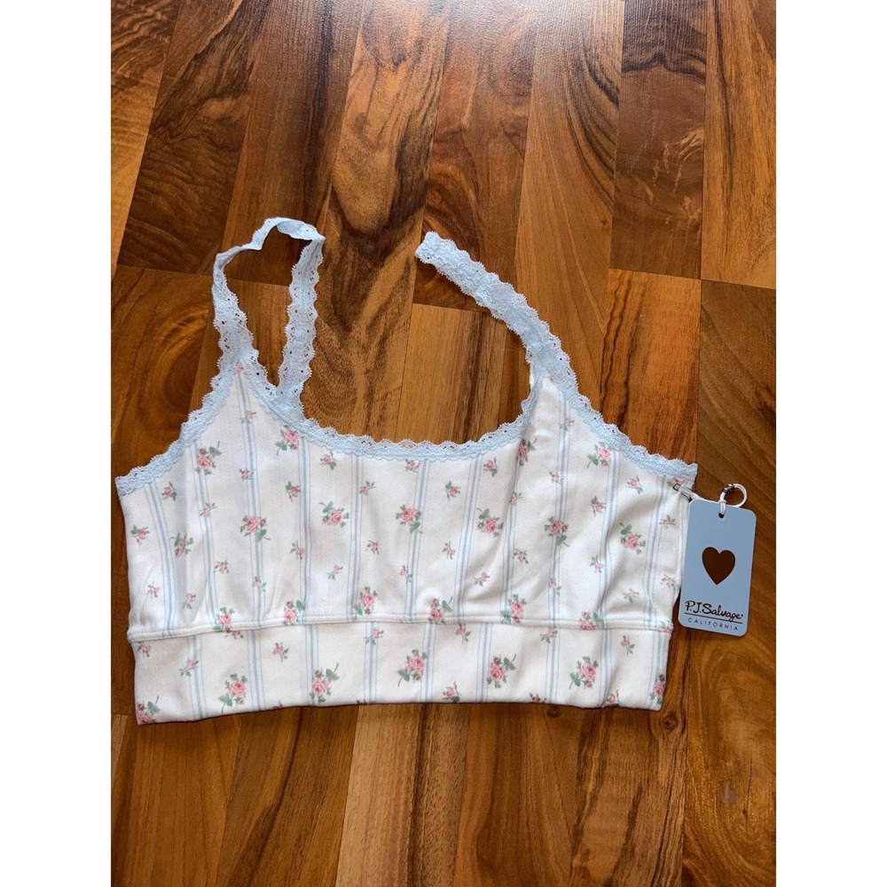 PJ Salvage lounge bra Womens S White NEW Floral Pointelle Lace Trim Sleepwear